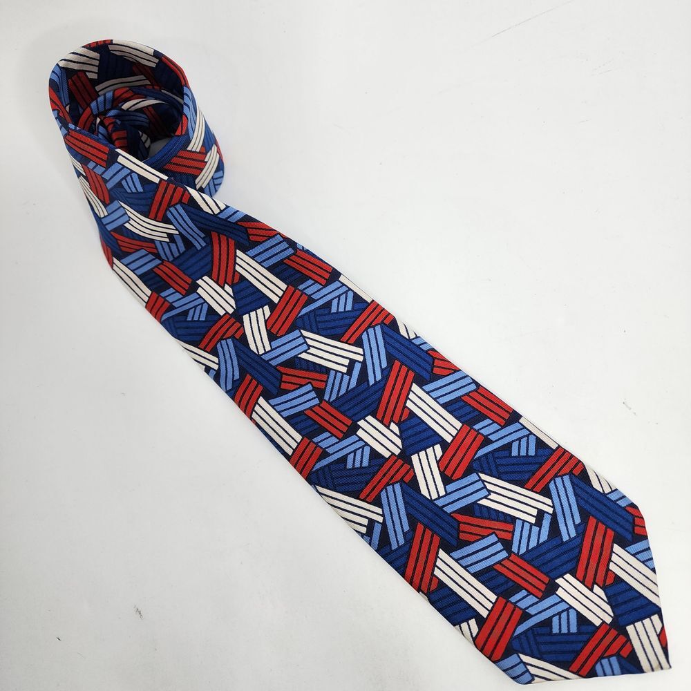 Yves Saint Laurent Tie All Silk Marshall Field &‎ Company Vintage Red White Blue